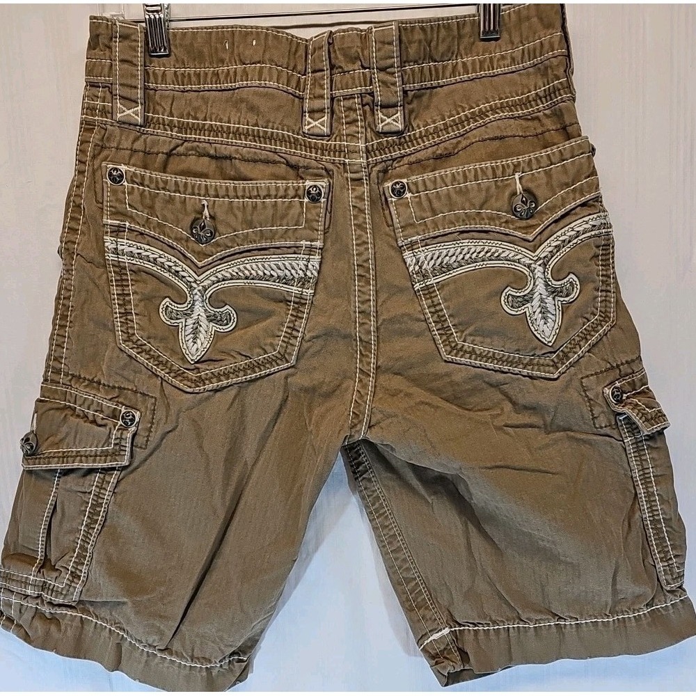 Rock Revival Classic Y2K Cargo Shorts 30/23 Dark Tan Heavy Stitching Pre-owned